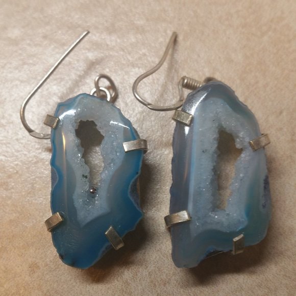HANDMADE BLUE DRUZY EARRINGS STUNNING - Picture 2 of 8